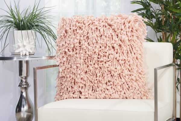 20" Pale PInk Shaggy Beads Square Throw Pillow - Image 3