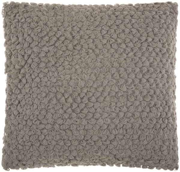 Curly Loops Light Gray Wool Cotton Blend Throw Pillow