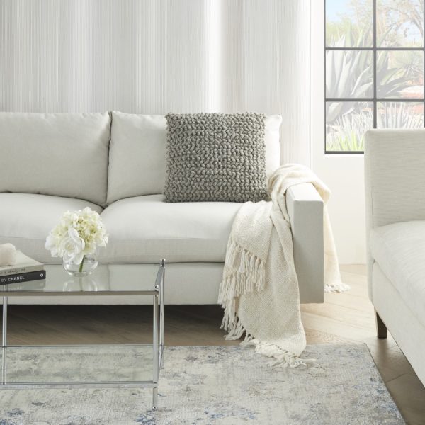 Curly Loops Light Gray Wool Cotton Blend Throw Pillow - Image 3