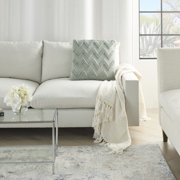 Boho Pale Green Textural Chevron Throw Pillow - Image 3