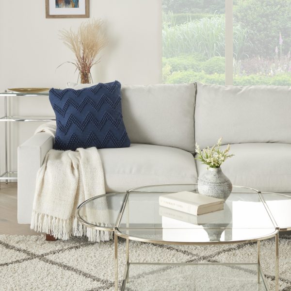 Dark Blue Chevron Detail Throw Pillow - Image 3