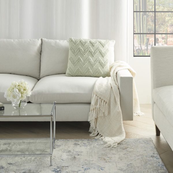 Boho Seafoam Green Textural Chevron Throw Pillow - Image 3
