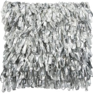 Shiny Gray Shaggy Throw Pillow