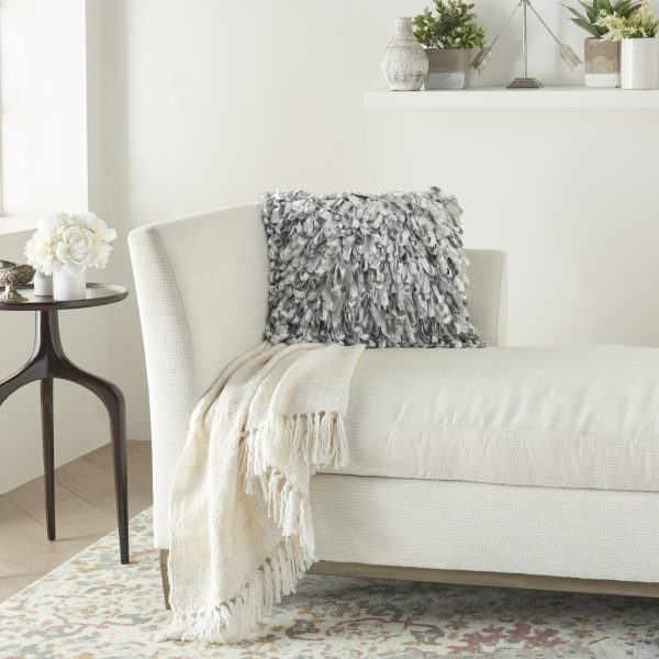 Shiny Gray Shaggy Throw Pillow - Image 3