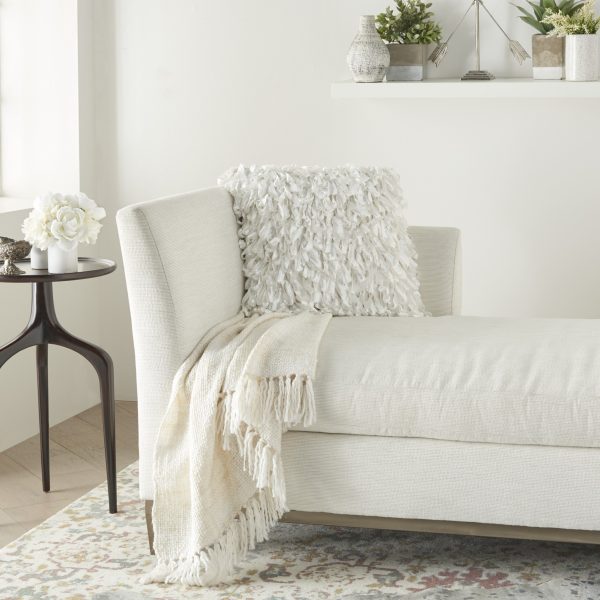 Shiny White Shaggy Throw Pillow - Image 3