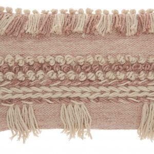 Tea Pink and White Macrame Lumbar Pillow
