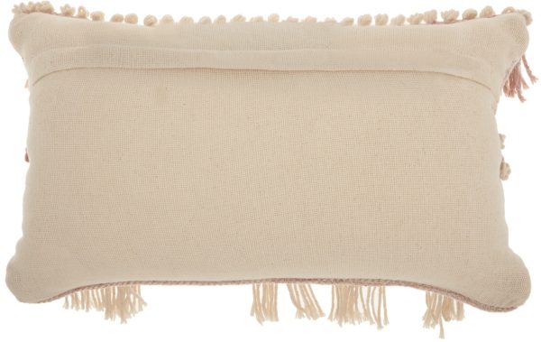 Tea Pink and White Macrame Lumbar Pillow - Image 2