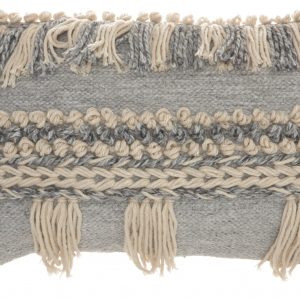 Blue and White Macrame Lumbar Pillow