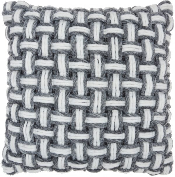 Gray and White Woven Throw Pillow