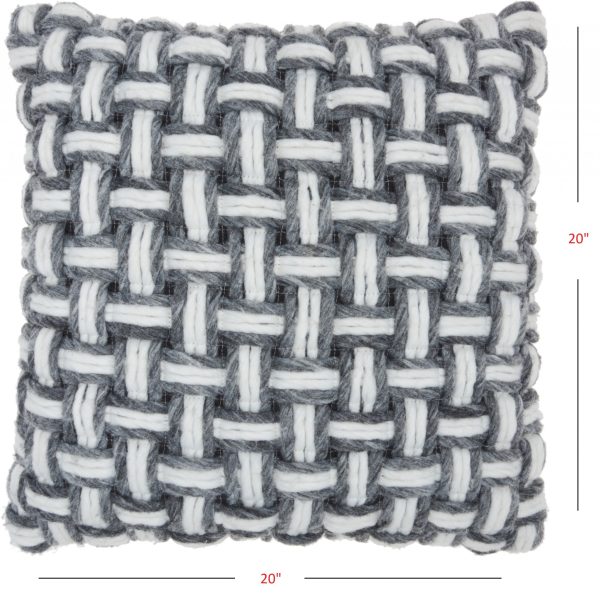Gray and White Woven Throw Pillow - Image 3