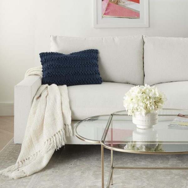 Dark Blue Pom-Pom Detailed Lumbar Pillow - Image 3