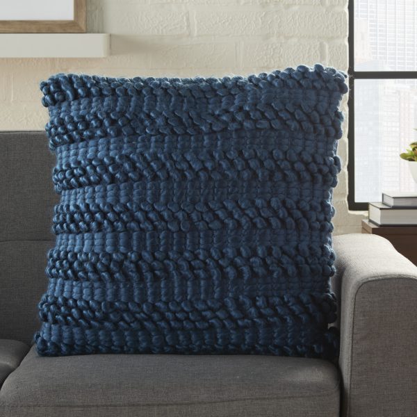 XL Dark Blue Pom-Pom Detailed Throw Pillow - Image 3