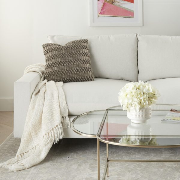 Taupe Pom-Pom Detailed Throw Pillow - Image 3
