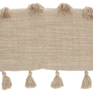 Off White Tasseled Lumbar Pillow