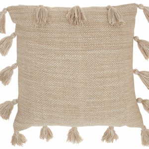Off White Tasseled Throw Pillow