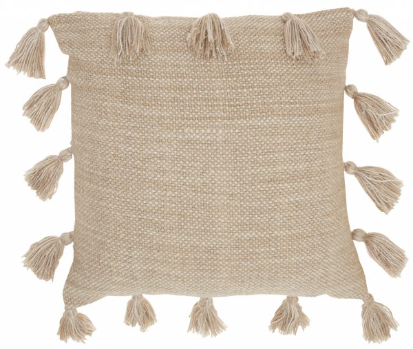 Off White Tasseled Throw Pillow