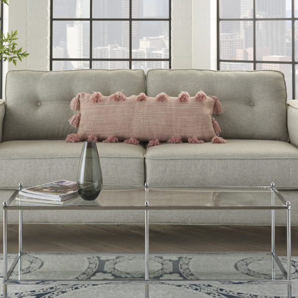 Rose Pink Tasseled Lumbar Pillow - Image 3