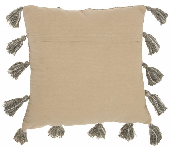 Gray Tasseled Throw Pillow - Image 2