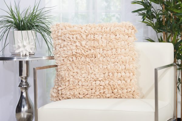 Loose Luscious Shag Beige Throw Pillow - Image 3