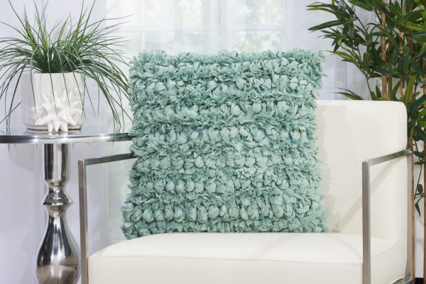 Loose Luscious Shag Sea Green Throw Pillow - Image 3