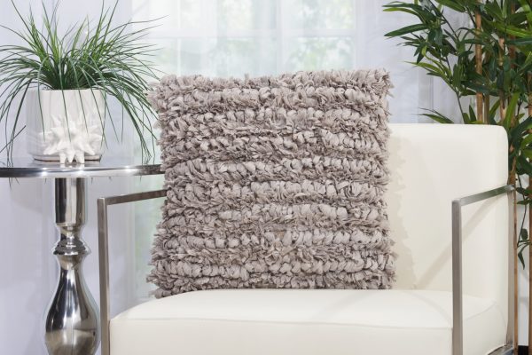 Loose Luscious Shag Taupe Throw Pillow - Image 3