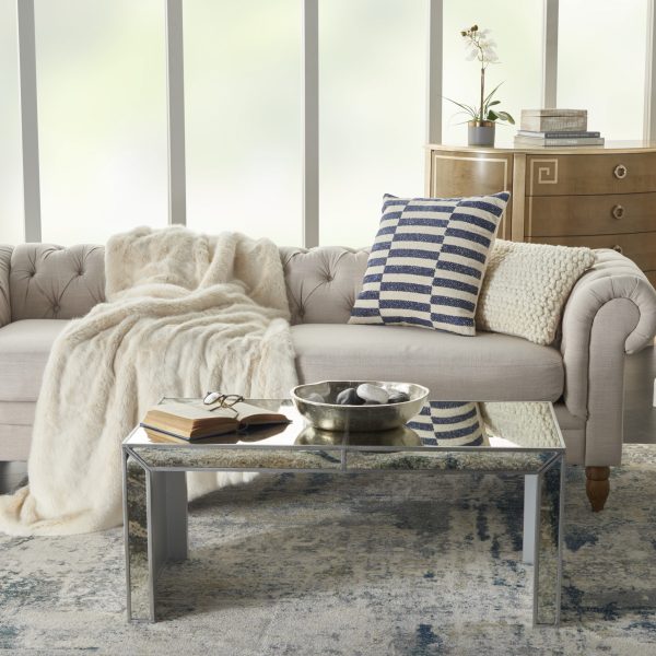 Navy Blue and Ivory Irregular Stripes Throw Pillow - Image 3