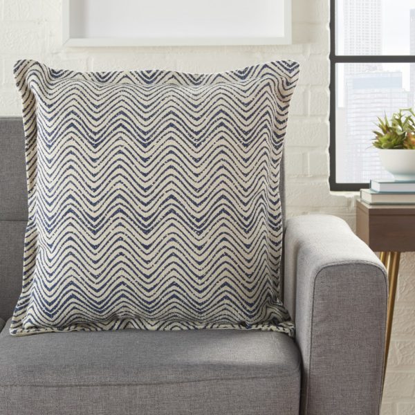 Indigo and Ivory Waves Throw Pillow - Image 3