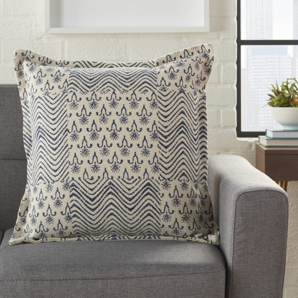 Indigo and Ivory Floral Waves Throw Pillow - Image 3