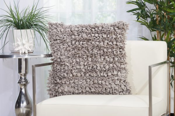 Loose Luscious Shag Light Gray Throw Pillow - Image 3