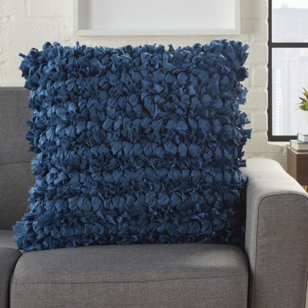 Loose Luscious Shag Dark Blue Throw Pillow - Image 3