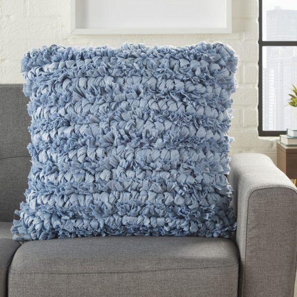 Loose Luscious Shag Light Blue Throw Pillow - Image 3