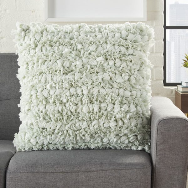 Loose Luscious Shag Pale Green Throw Pillow - Image 3
