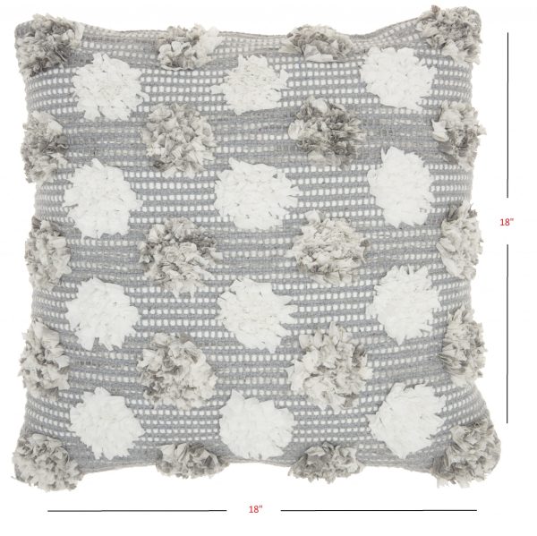 Floral Textured Gray and White Throw Pillow - Image 5
