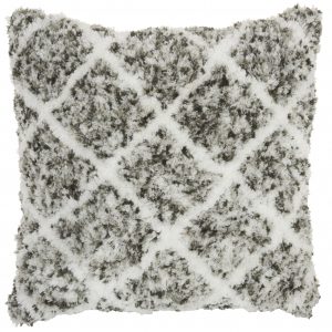 Dark Gray and White Shaggy Chevron Throw Pillow