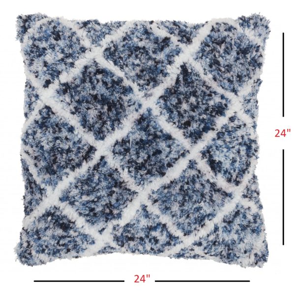 Royal Blue and White Shaggy Chevron Throw Pillow - Image 5