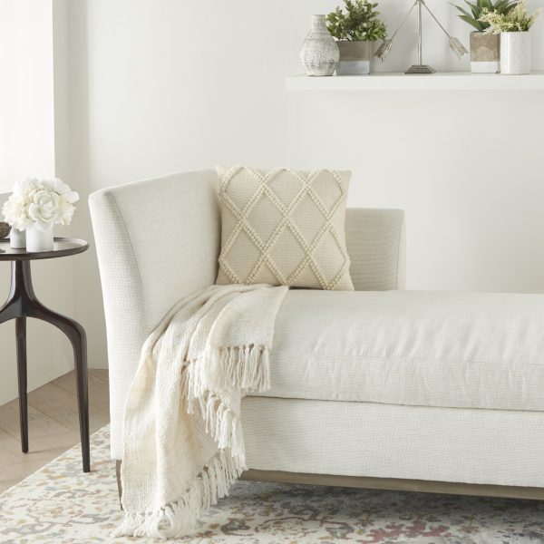 Ivory Textured Lattice Throw Pillow - Image 2