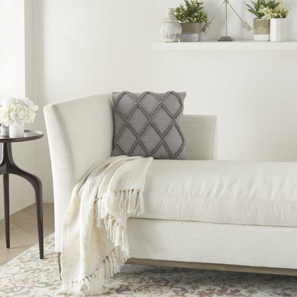 Light Gray Textured Lattice Throw Pillow - Image 2