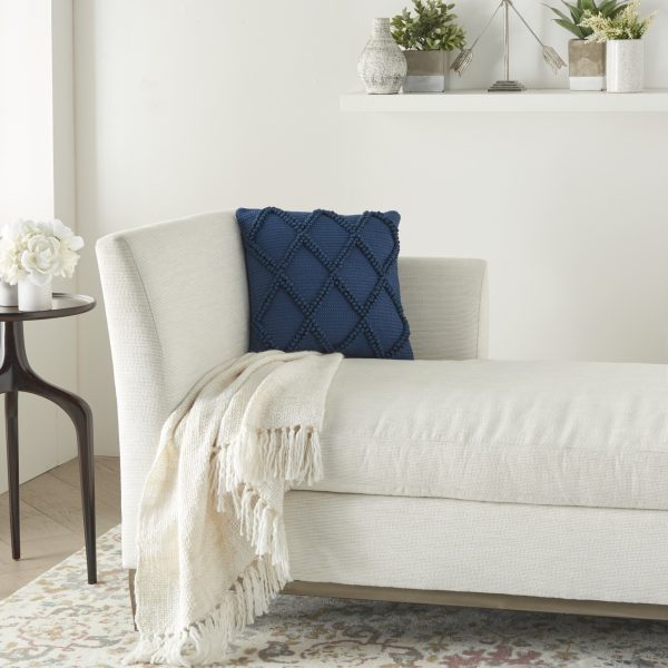 Navy Blue Textured Lattice Throw Pillow - Image 2