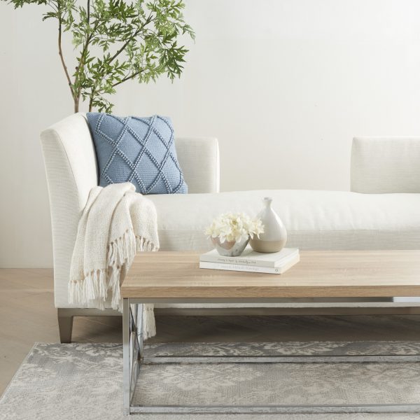 Soft Blue Textured Lattice Throw Pillow - Image 2