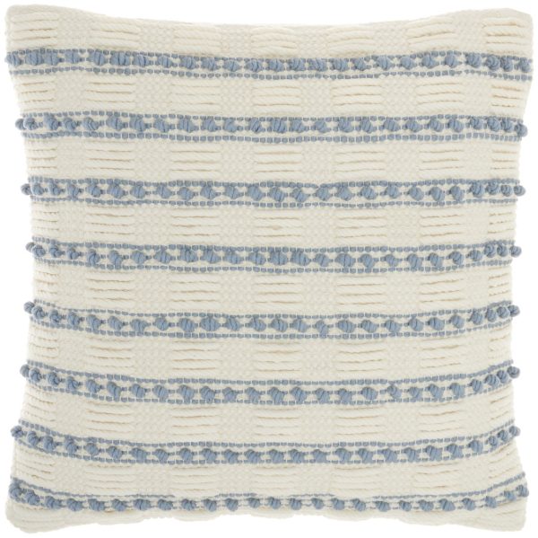 Pale Blue and Ivory Textured Stripes Throw Pillow