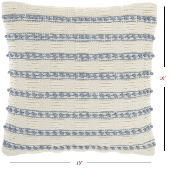 Pale Blue and Ivory Textured Stripes Throw Pillow - Image 5