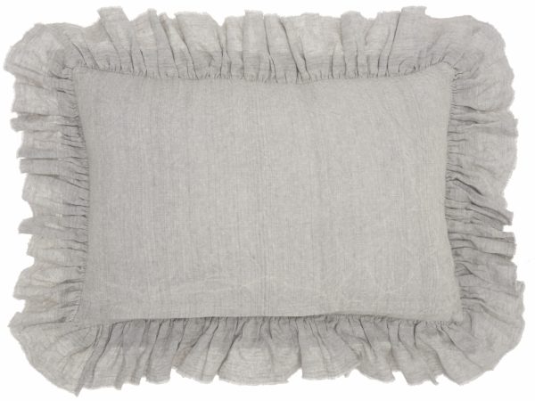 Dainty Ruffle Edged Light Gray Lumbar Pillow - Image 2