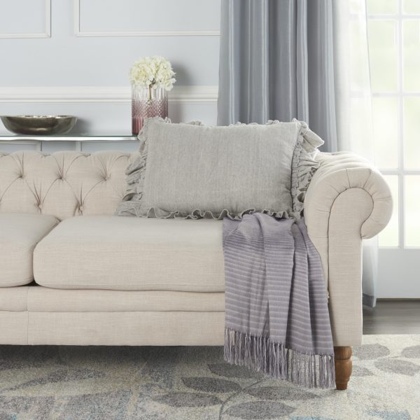 Dainty Ruffle Edged Light Gray Lumbar Pillow - Image 3