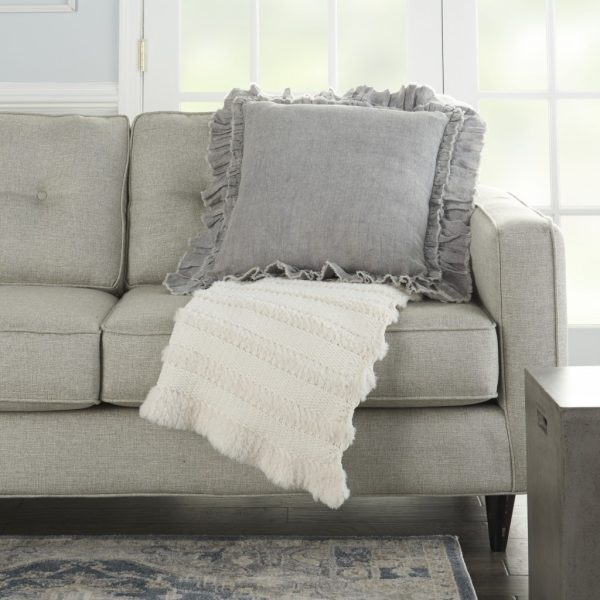 Dainty Ruffle Edged Light Gray Throw Pillow - Image 3