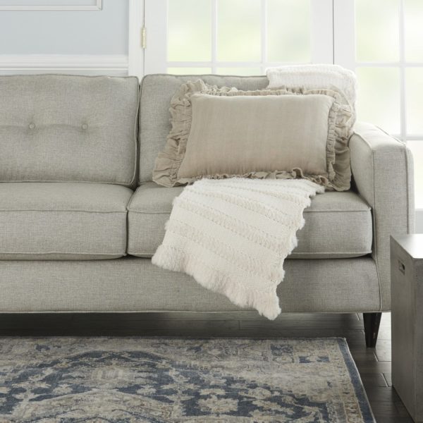 Dainty Ruffle Edged Beige Lumbar Pillow - Image 3