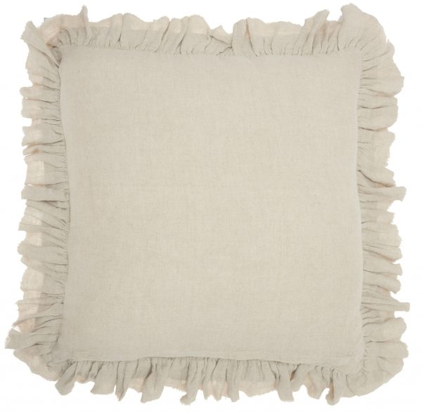 Dainty Ruffle Edged Beige Throw Pillow - Image 2