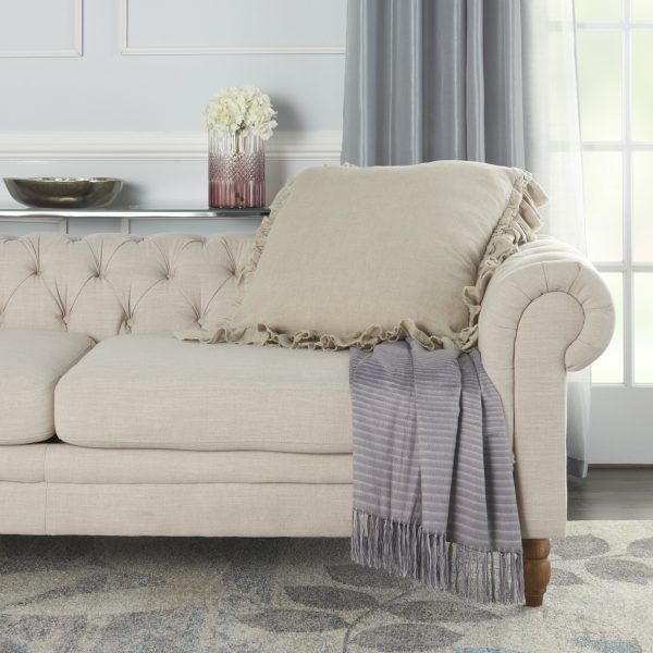 Dainty Ruffle Edged Beige Throw Pillow - Image 3