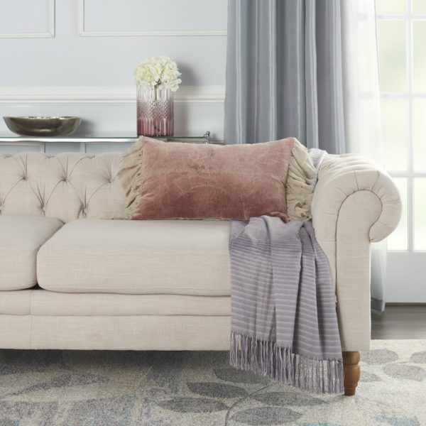 Wide Tasseled Marble Pink Lumbar Pillow - Image 3