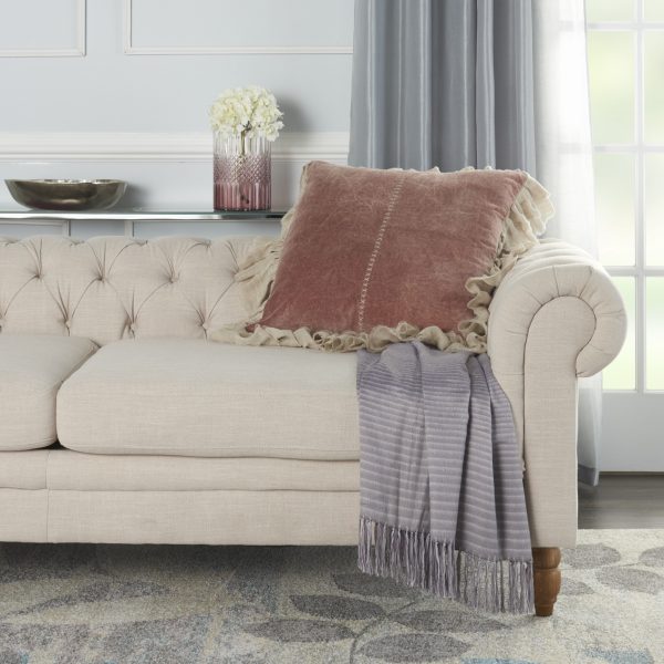 Wide Tasseled Marble Pink Throw Pillow - Image 3