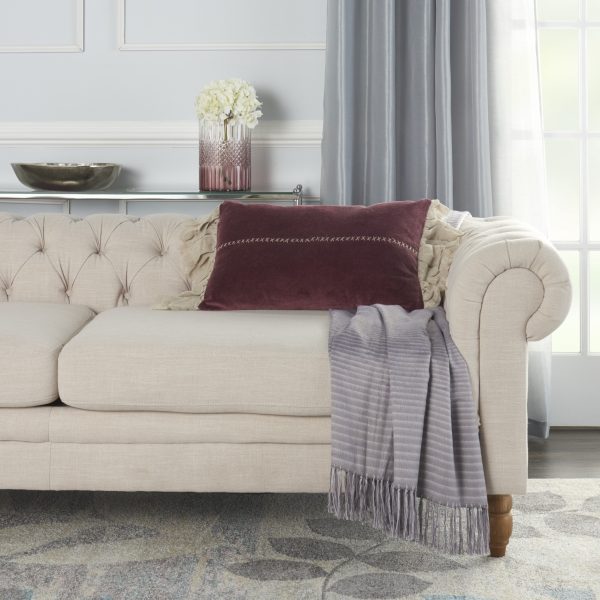 Wide Tasseled Marble Maroon Lumbar Pillow - Image 3